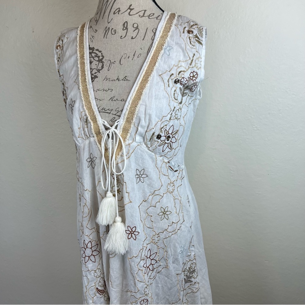 Buby.s Italy off-white cotton mini dress with gold embroidery details-NWT/Large